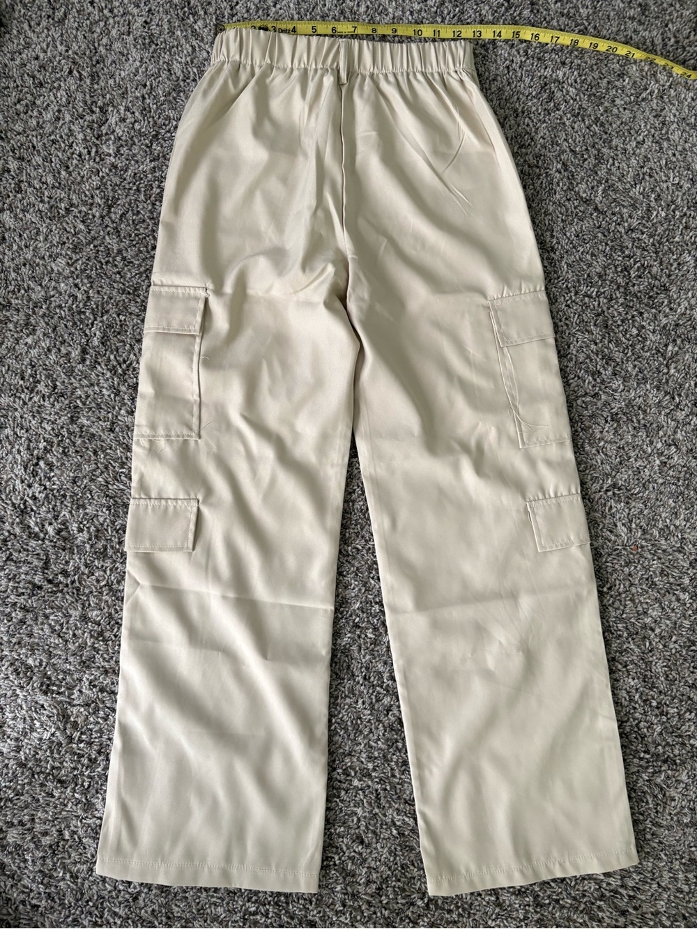 High Waisted Wide Leg Cargo Pants Beige Tan Elastic Back Utility Trouser NWOT